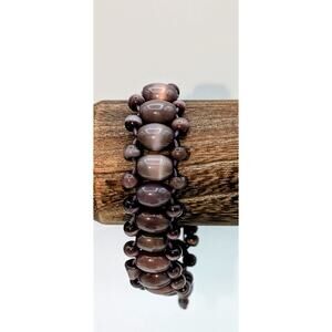 Purple Cat's Eye Glass Bead Pull String Adjustable Bracelet